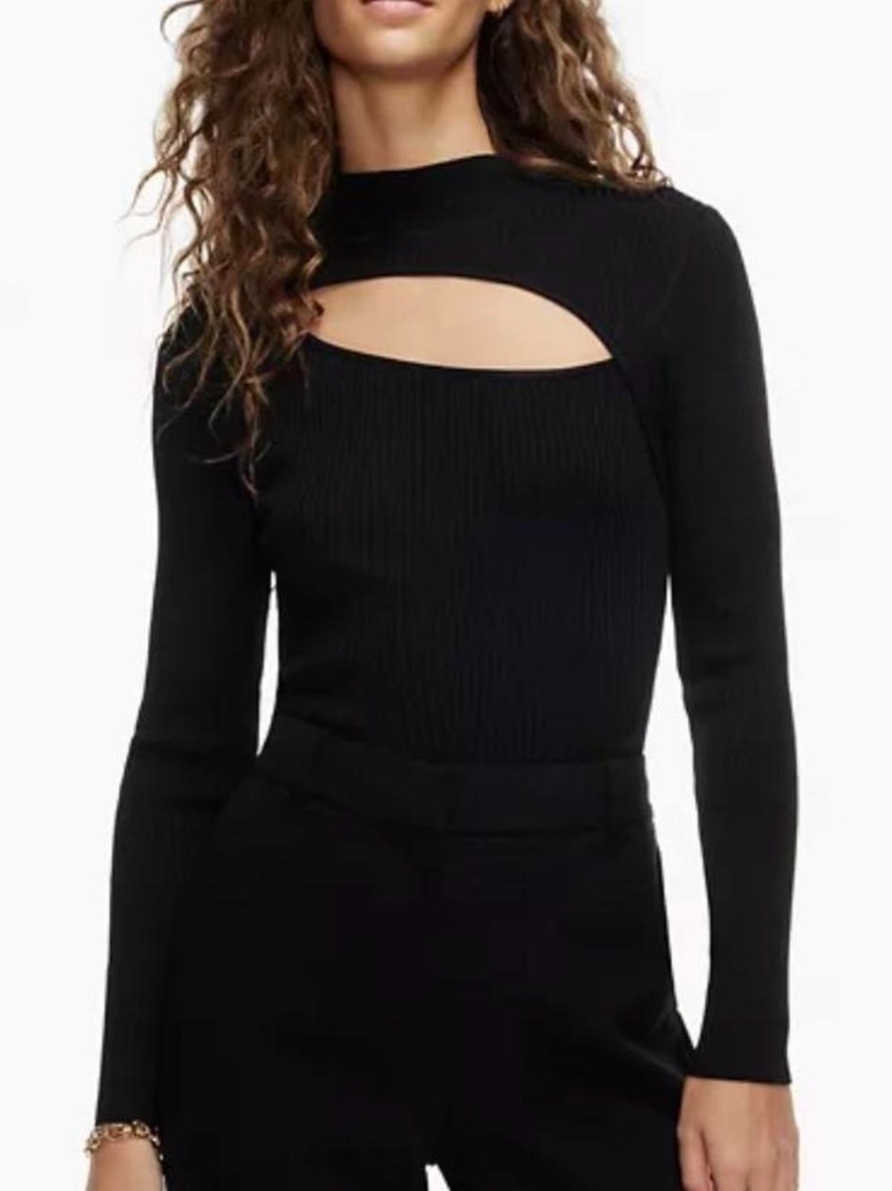 Aritzia Babaton Imprint Long Sleeve Ribbed Cutout Top - Black